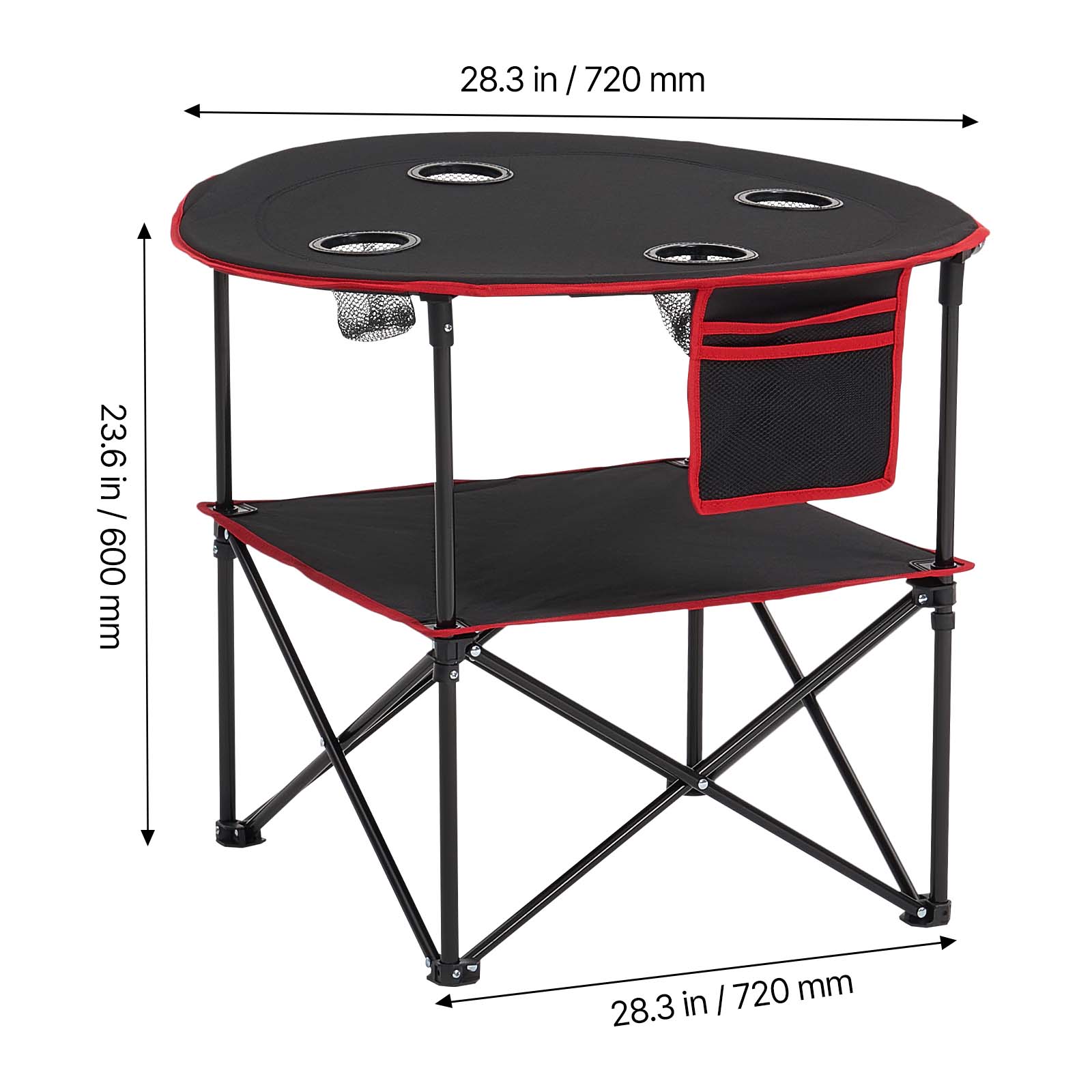 Folding Portable Camping Table Oxford Outdoor Picnic RoundTable 4 Cup Holders_voghion.com